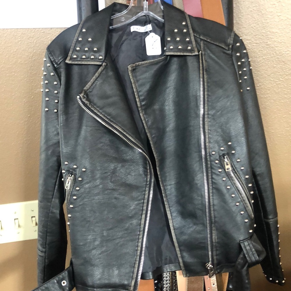 Biker Studded Faux Leather Jacket
